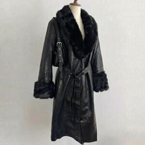 Indie Sleaze Faux Leather Fur Trim Jacket 90s Vamp Grunge, Carolyn Bessette